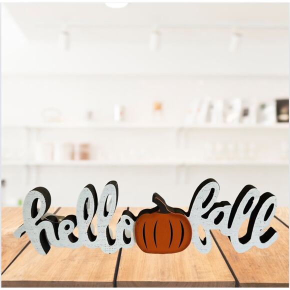 Festive Hello Fall Wooden Sign, Rustic Wood Pumpkin Decor or Tabletop Runner - Picture 1 of 6